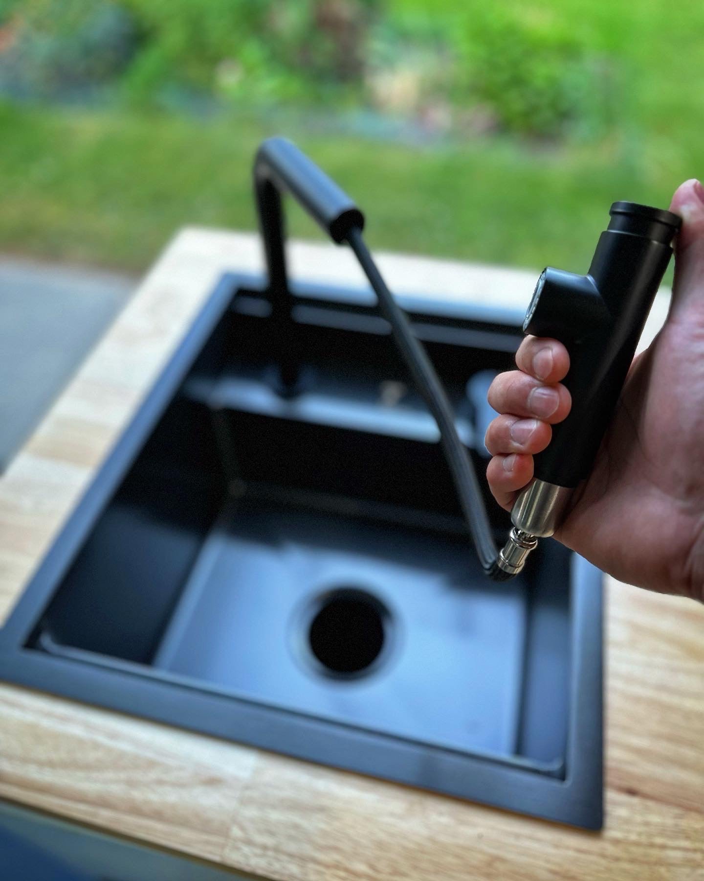 Black Nanotech Stainless Steel Sink RV / Camper With Pull Out Faucet