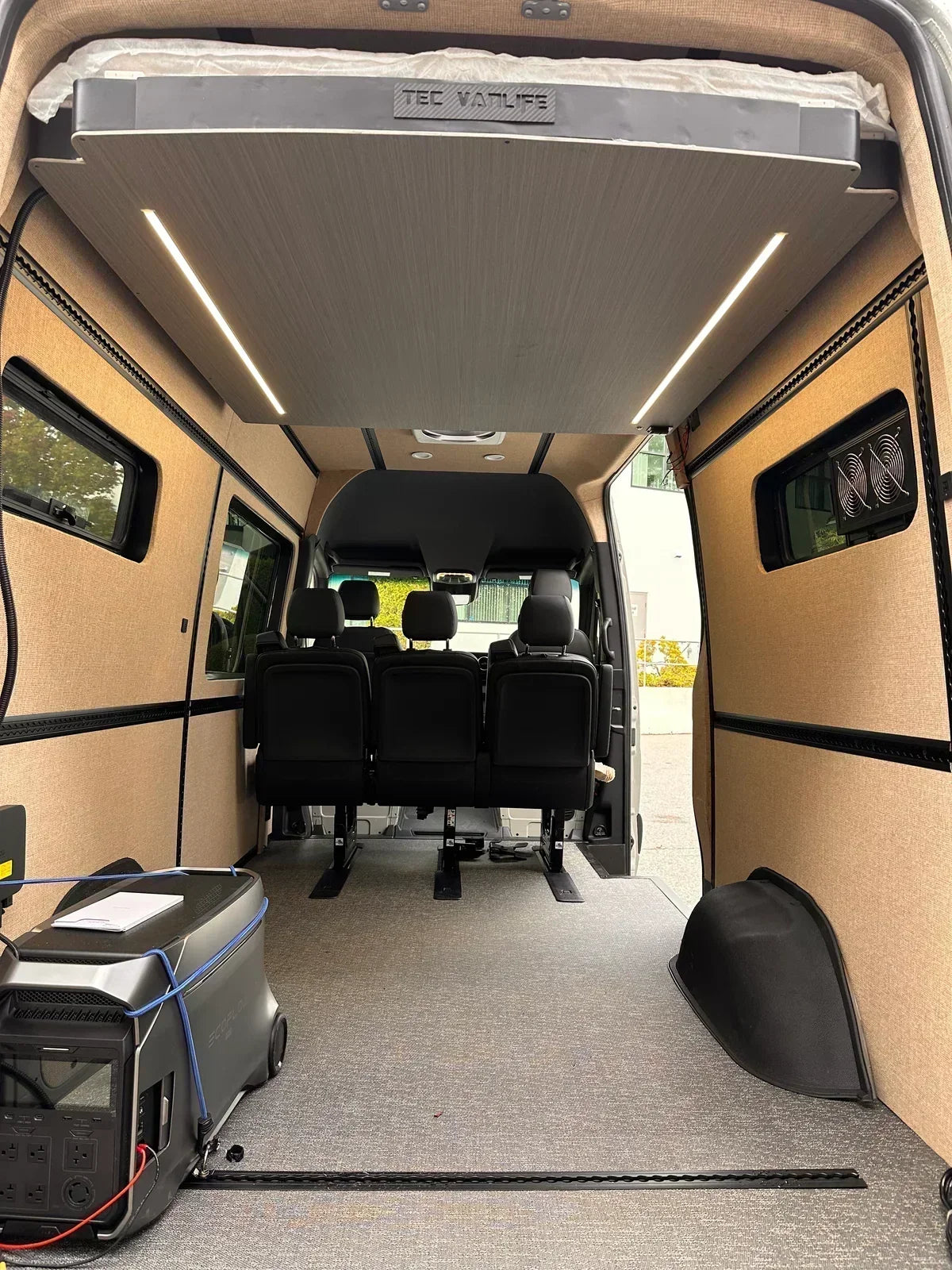L-Track installed in a finished camper van conversion