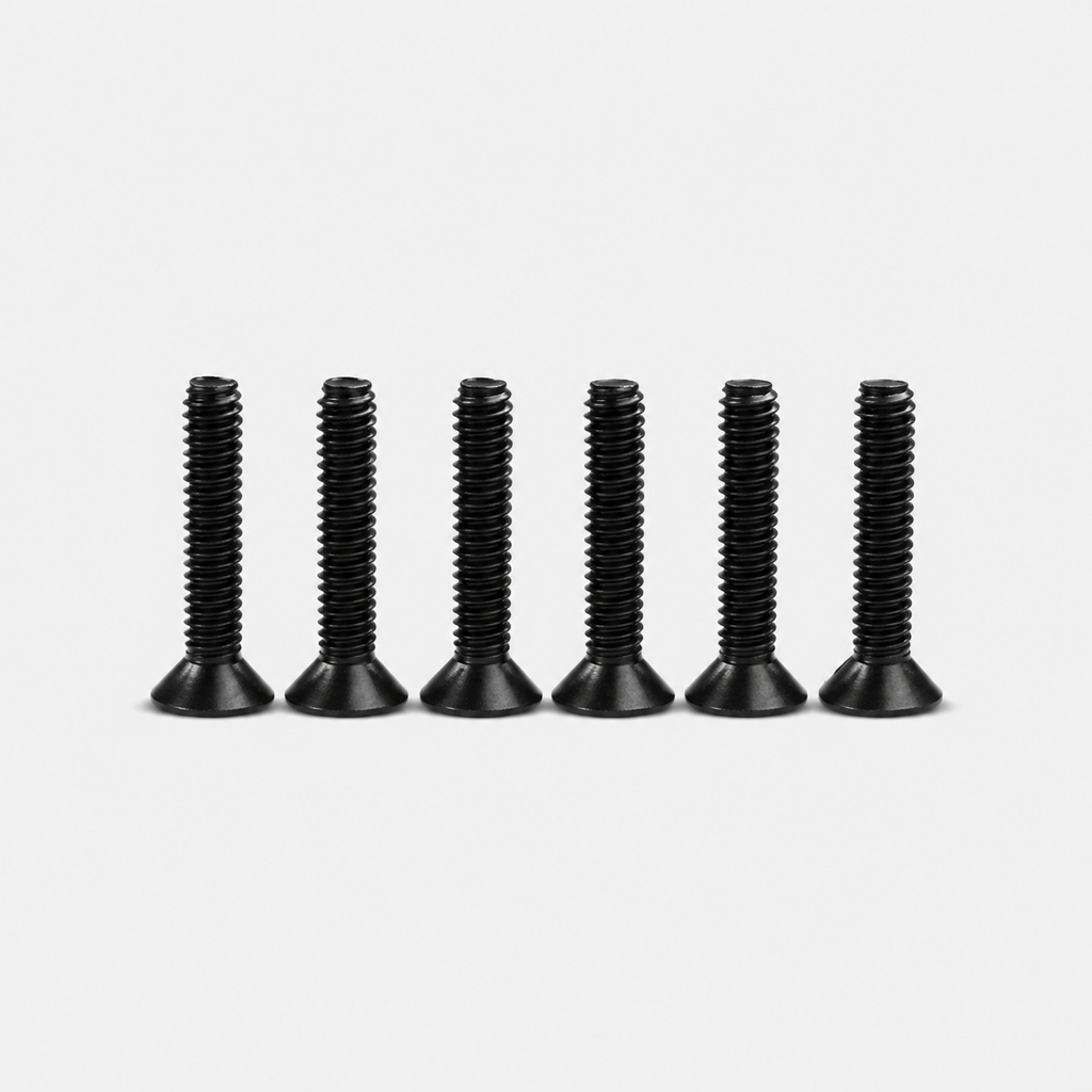 Pack of 12 black tapered flat-head screws for mounting L-track