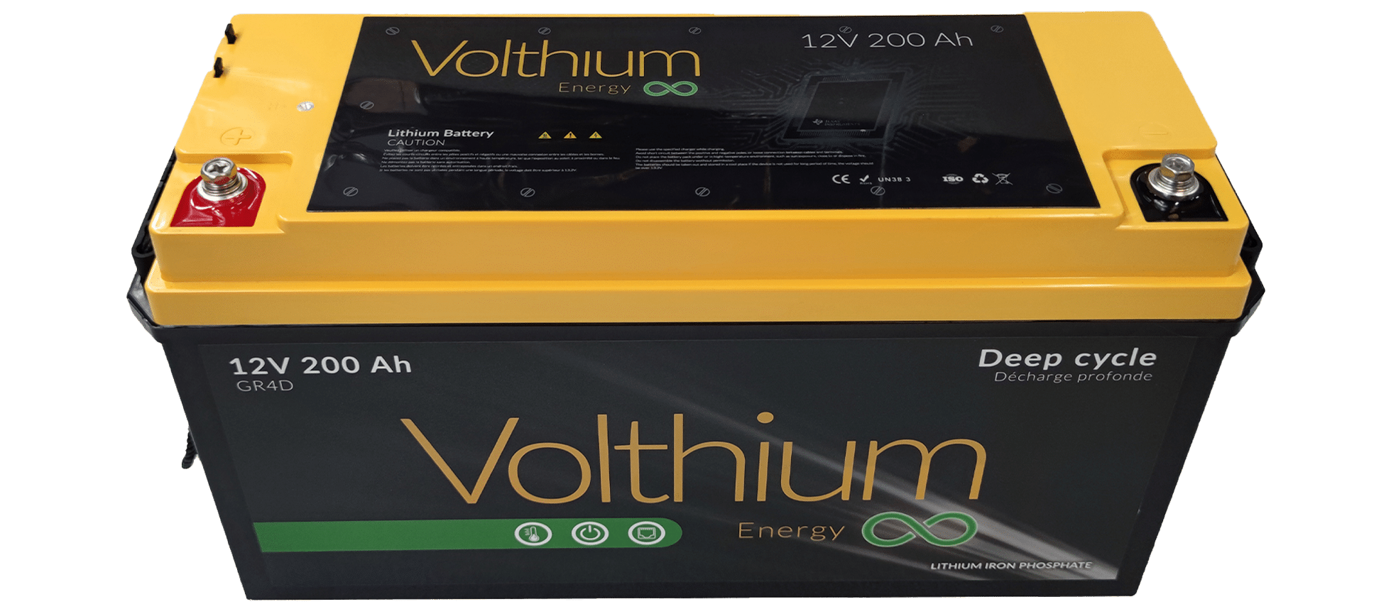 Batterie Volthium 12,8 V 200 Ah à auto-chauffage avec interrupteur marche/arrêt, groupe 4D 