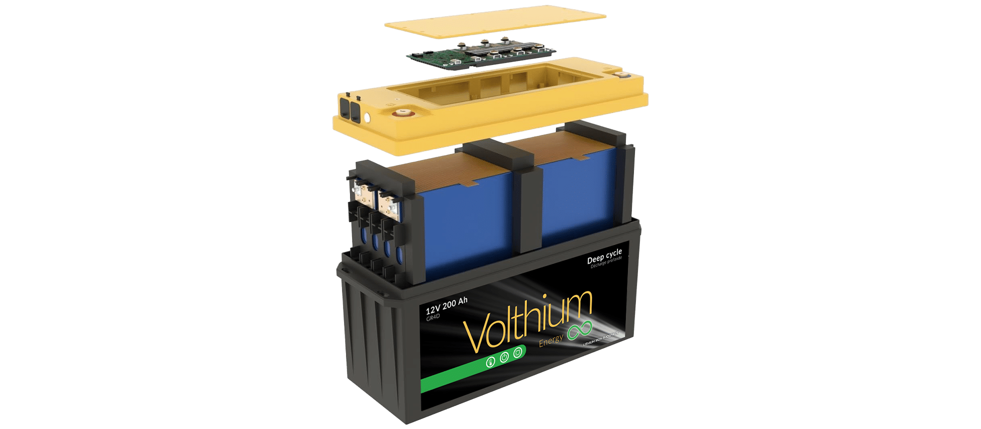 Batterie Volthium 12,8 V 200 Ah à auto-chauffage avec interrupteur marche/arrêt, groupe 4D 