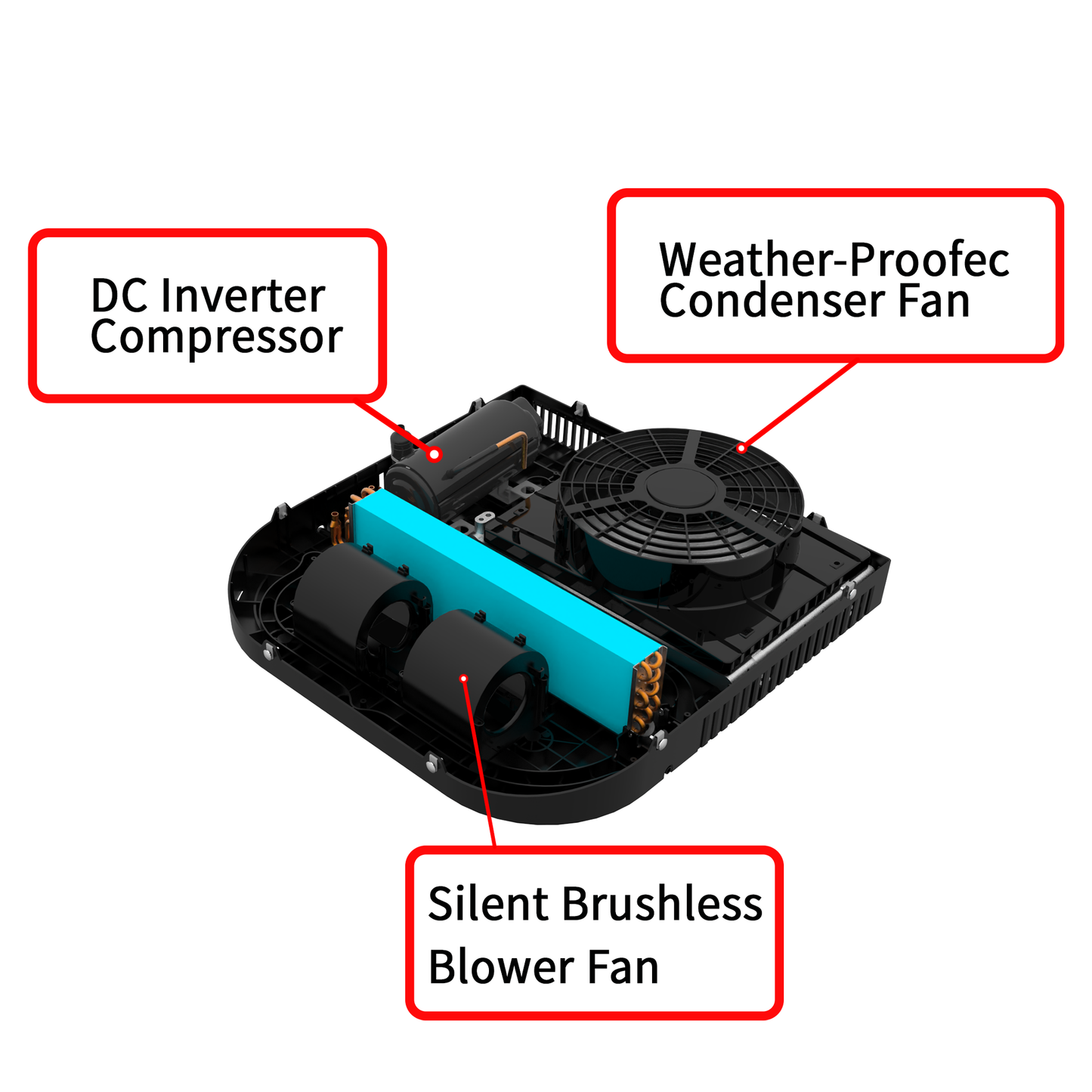 CaveWave C2 SERIES 12V/24V/48V ROOFTOP AIR CONDITIONER 8500-9500BTU (14" x 14" OPENING)