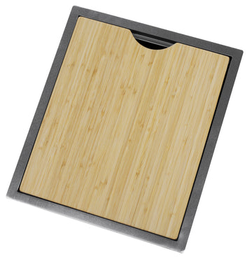 The same hidden sink with a bamboo cover and its faucet concealed