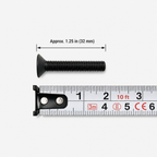Black tapered flat-head L-track screw measuring approximately 32 mm